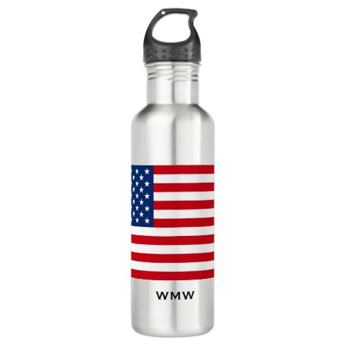 American Flag Patriotic USA Monogram Stainless Steel Water Bottle