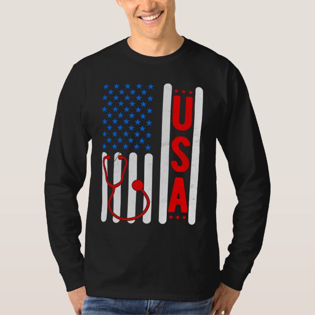 American Flag Patriotic USA Nurse Life RN LPN CNA  T-Shirt (Front)