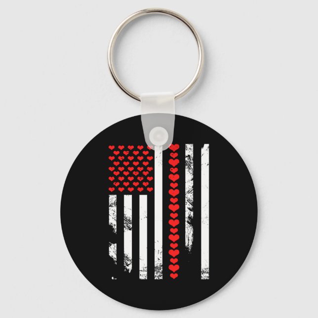 American Flag Patriotic Valentines Day Clic He  Keychain (Front)