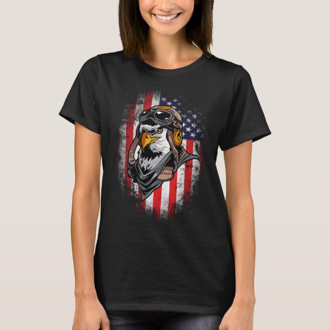 American Flag Patriotic Veteran Bald Eagle Pilot D T-Shirt (Front)