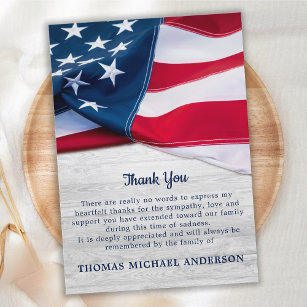 American Flag Patriotic Veteran Military Funeral Thank You Card