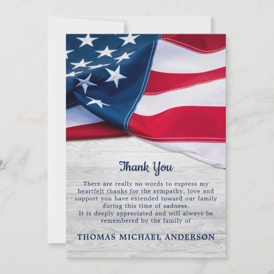 American Flag Patriotic Veteran Military Funeral Thank You Card ...