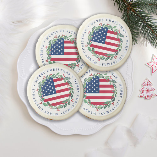 American Flag Patriotic Wreath Christmas Sugar Cookie
