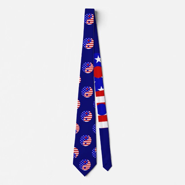 american flag patriotic yin yang stars stripes neck tie (Front)