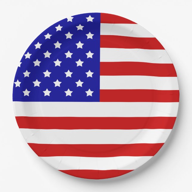 American Flag Patriotism Independence Day July 4 Paper Plates (Front)