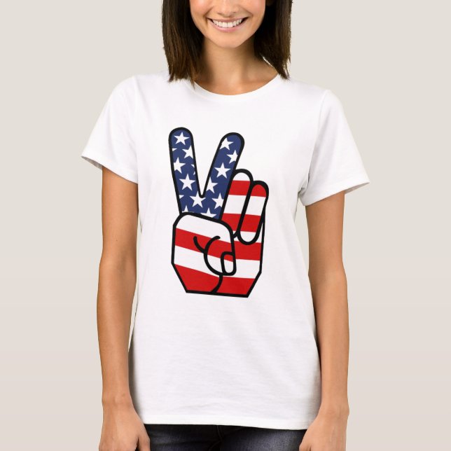 American Flag Peace Hand T-Shirt (Front)