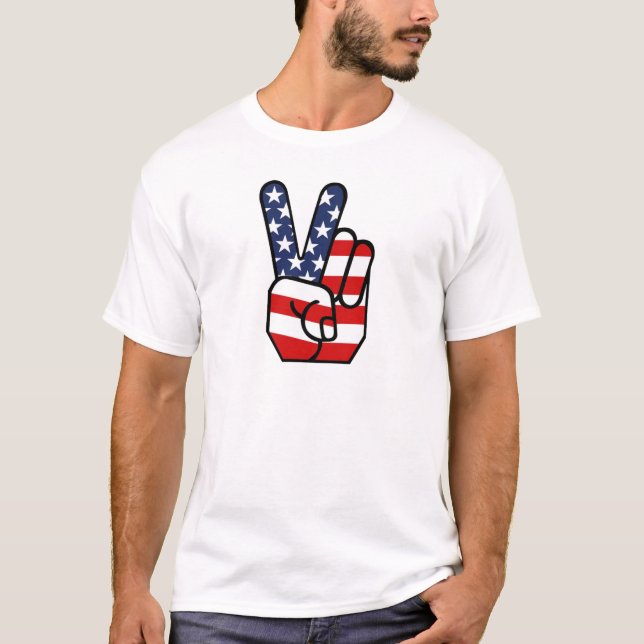American Flag Peace Hand T-Shirt (Front)