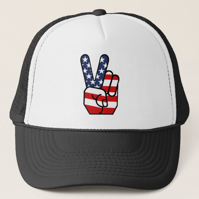 American Flag Peace Hand Trucker Hat (Front)