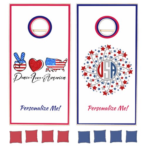 American Flag Peace Love America USA Cornhole Set