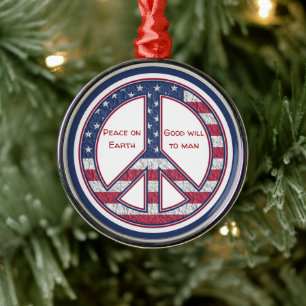 American Flag Peace Sign Ceramic Ornament
