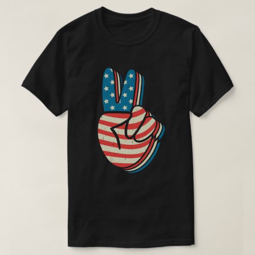 American Flag Peace Sign Hand 4th of July  T_Shirt
