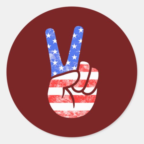 American Flag Peace Sign Hand Fourth of July  Classic Round Sticker