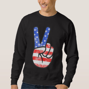 American Flag Peace Sign Hand Fourth of July Sweatshirt