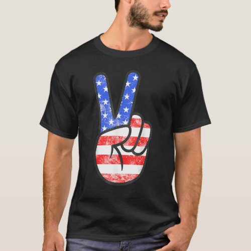 American Flag Peace Sign Hand   Fourth Of July T_Shirt