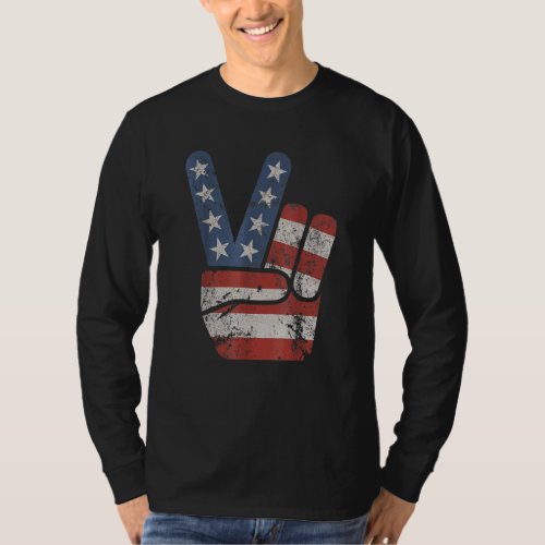 American Flag Peace Sign Hand  Fourth Of July T_Shirt