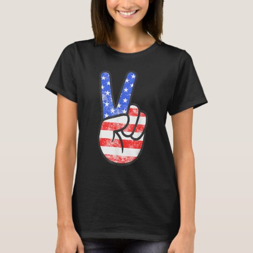 American Flag Peace Sign Hand   Fourth Of July T_Shirt