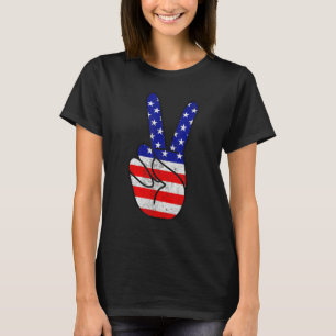 American Flag Peace Sign Hand Patriotic 4th Of Jul T-Shirt
