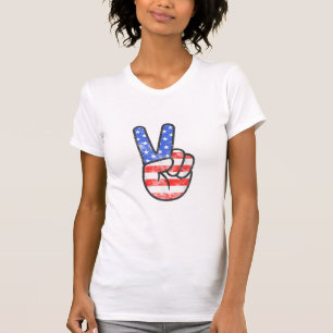 American Flag Peace Sign Hand T-Shirt Fourth of Ju