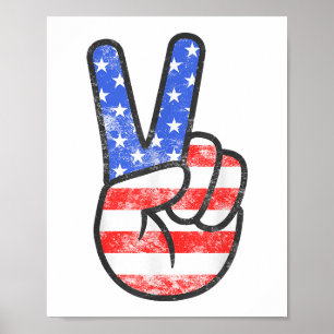 American Flag Peace Sign Hand T-Shirt Fourth of Ju
