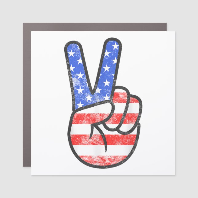 American Flag Peace Sign Hand T-Shirt Fourth of Ju (Front)
