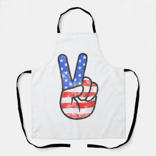 American Flag Peace Sign Hand T-Shirt Fourth of Ju Apron
