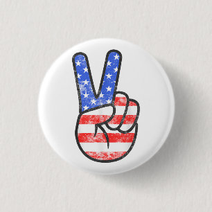 American Flag Peace Sign Hand T-Shirt Fourth of Ju Button