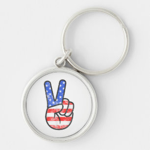 American Flag Peace Sign Hand T-Shirt Fourth of Ju Keychain
