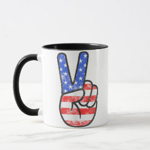 American Flag Peace Sign Hand T-Shirt Fourth of Ju Mug