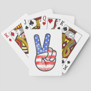 American Flag Peace Sign Hand T-Shirt Fourth of Ju Poker Cards