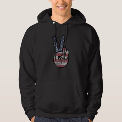 American Flag Peace Sign Hand Usa Us 4th Of July Hoodie