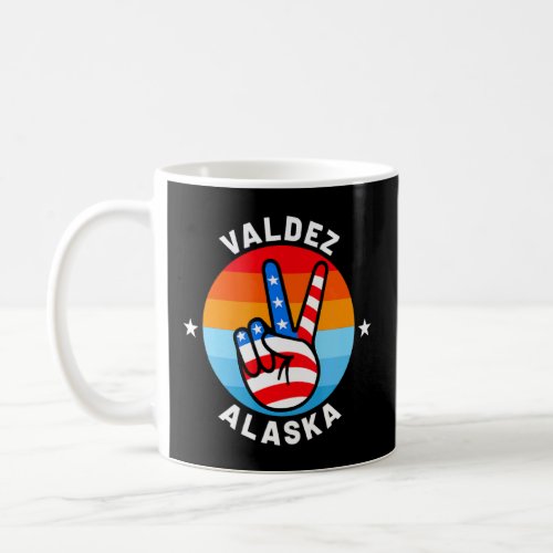 American Flag Peace Sign Hand Valdez Alaska Ak  Coffee Mug