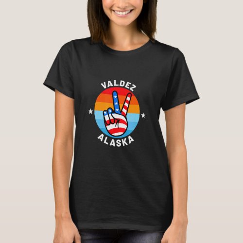 American Flag Peace Sign Hand Valdez Alaska Ak  T_Shirt