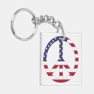 AMERICAN FLAG PEACE SIGN KEYCHAIN