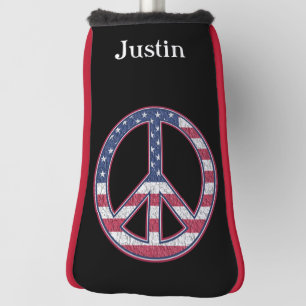 American Flag Peace Sign - Personalized Golf Head Cover