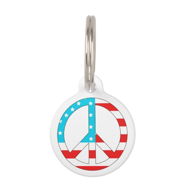 American Flag Peace Sign Pet ID Tag (Front)