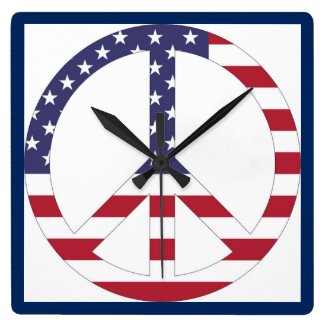 AMERICAN FLAG PEACE SIGN SQUARE WALL CLOCK