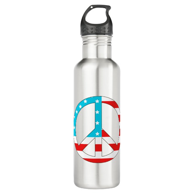 American Flag Peace Sign Stainless Steel Water Bottle (Front)