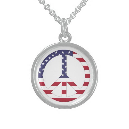 AMERICAN FLAG PEACE SIGN STERLING SILVER NECKLACE