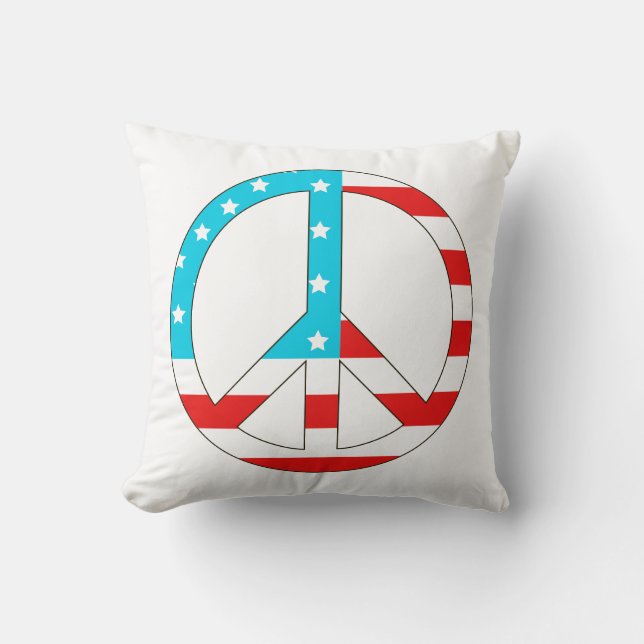 American Flag Peace Sign Throw Pillow (Front)