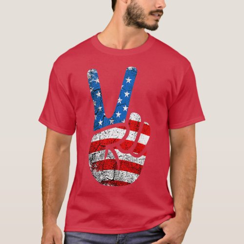 American Flag Peace Sign V Hand Sing   2  T_Shirt