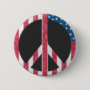 American Flag Peace Sign Vintage Red White & Blue Button