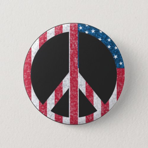 American Flag Peace Sign Vintage Red White  Blue Button