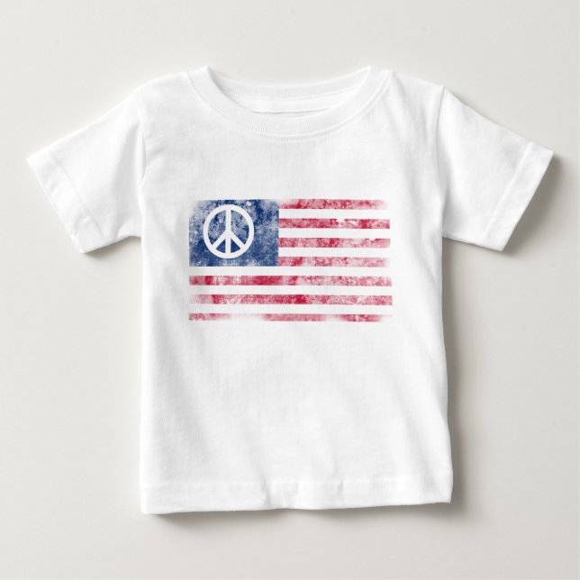 American Flag & Peace Symbol Distressed Design Baby T-Shirt (Front)