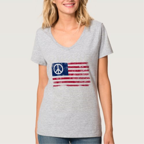 American Flag  Peace Symbol Distressed Design T_Shirt