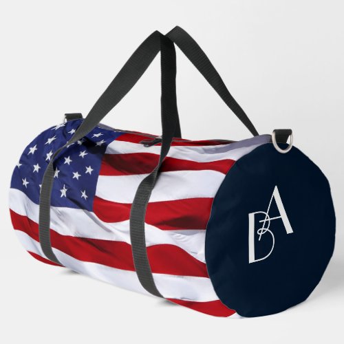 American Flag Personal Initials Red White  Blue Duffle Bag