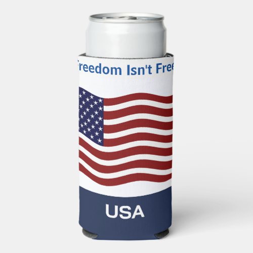 American Flag Personalize Name  Text Tall Seltzer Seltzer Can Cooler