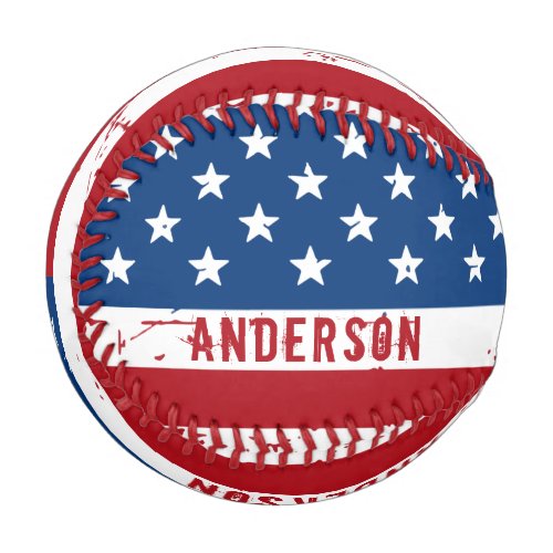 American Flag Personalize Patriotic Red White Blue Baseball