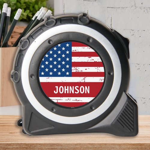 American Flag Personalize Patriotic Red White Blue Tape Measure