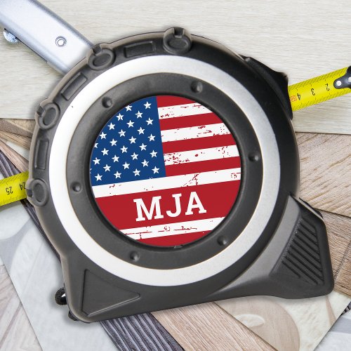 American Flag Personalized 3 Monogram Patriotic Tape Measure