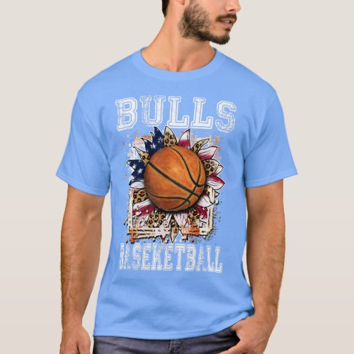 American Flag Personalized Bulls Proud Name Basket T_Shirt